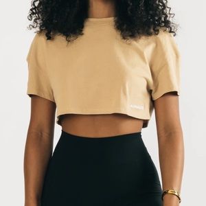 NWT Alphalete HEAVY COTTON DROPPED SHOULDER CROP Women’s L Tan